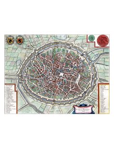 Plan ancien détaillé de la ville de Bruges (Brugge) avec ses canaux par Joan Blaeu (1649)