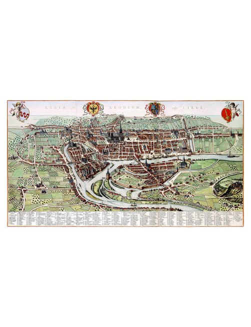 Plan ancien détaillé de la ville de Liège (Luik) avec la Meuse par Joan Blaeu (1649)
