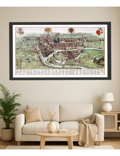 Plan ancien de Liège (Luik) par Joan Blaeu (1649) encadré dans un intérieur élégant et historique