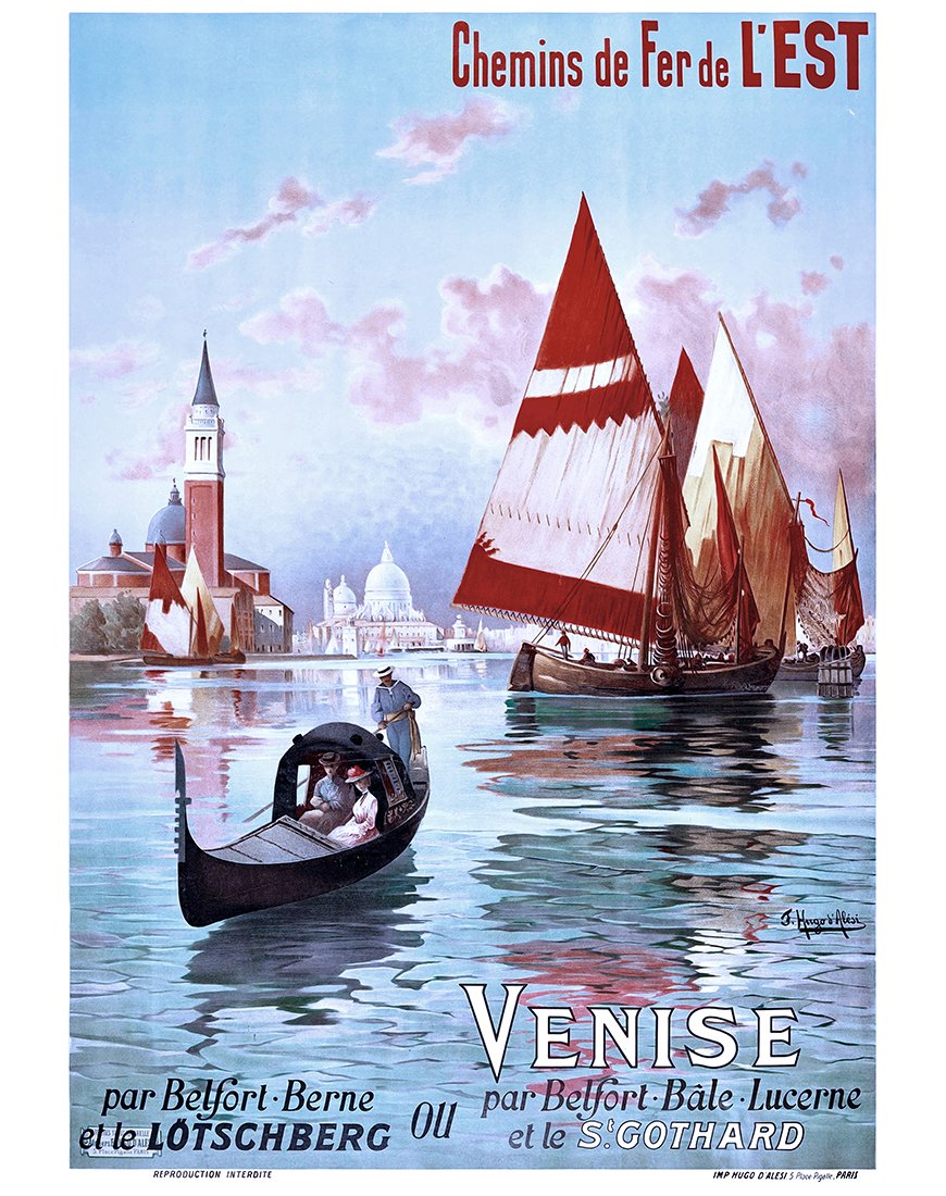 Affiche vintage "Venise, Chemins de Fer de l'Est" par Frédéric Hugo d'Alési