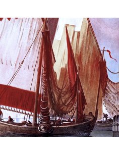 Détail d'un bateau à voile vénitien sur l'affiche vintage "Venise" de Frédéric Hugo d'Alési