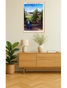Affiche rétro "Vittel" de Clément Henri Quinton encadrée dans un intérieur décoratif