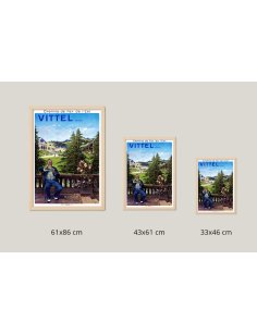Comparaison des tailles 61x86cm, 43x61cm, 33x46cm pour l'affiche rétro de Vittel