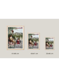 Comparaison des tailles 61x86cm, 43x61cm, 33x46cm pour l'affiche vintage de Vittel
