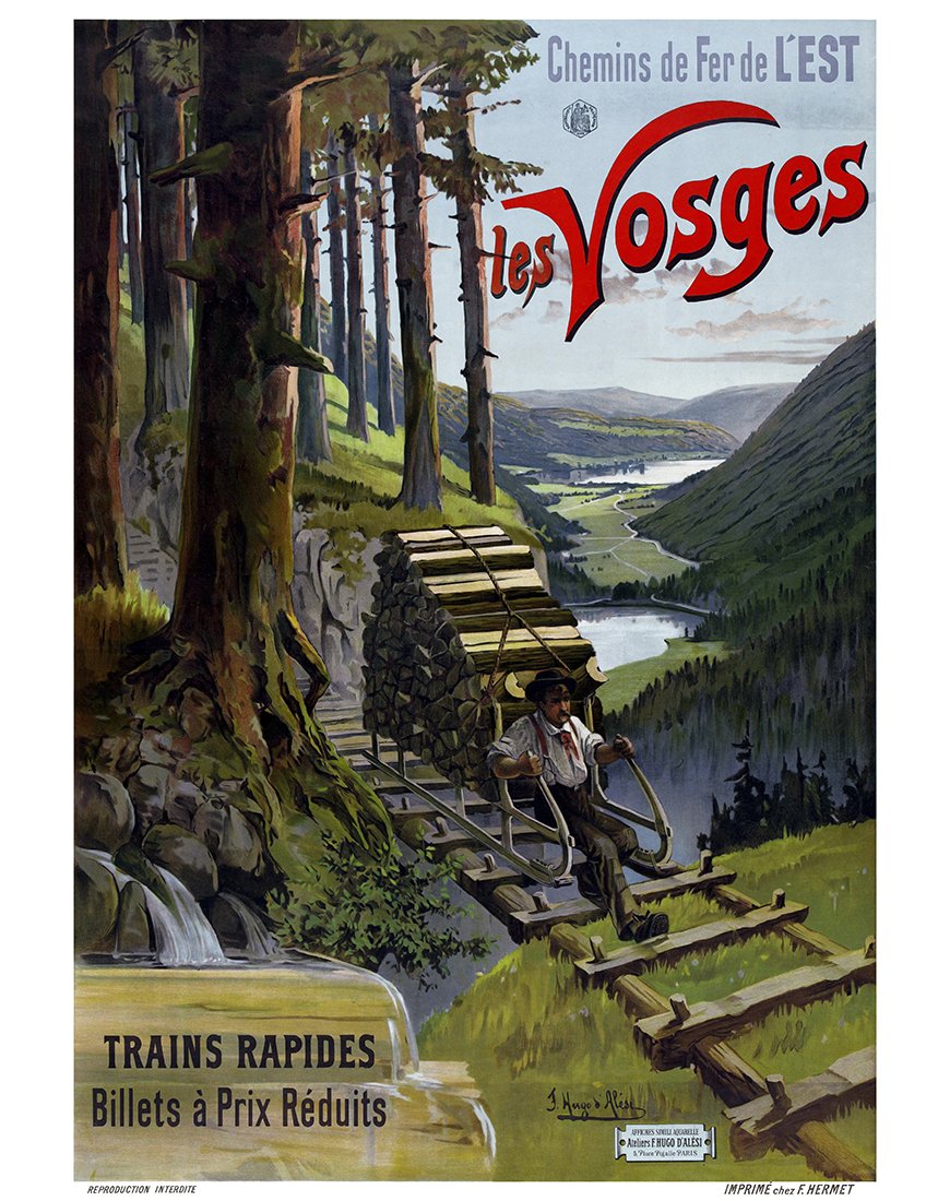 Affiche rétro "Les Vosges, Chemins de Fer de l'Est" par Frédéric Hugo d'Alési
