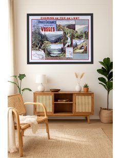 Affiche vintage "Vosges Voyages Circulaires" de Louis Tauzin encadrée dans un intérieur décoratif