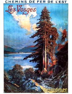 Affiche rétro "Les Vosges - Gérardmer" par Louis Tauzin, montrant le lac et les sapins