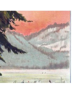 Détail du paysage de montagne enneigé en arrière-plan sur l'affiche rétro des Vosges