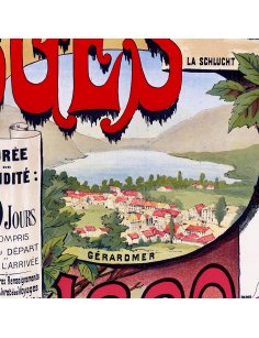 Détail de la vue de Gérardmer sur l'affiche vintage des Vosges par Gustave Fraipont