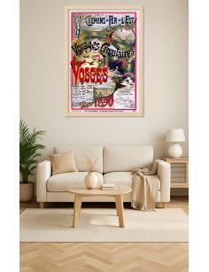 Affiche vintage "Vosges Voyages Circulaires 1890" de Gustave Fraipont encadrée dans un intérieur décoratif