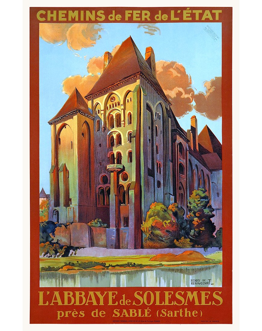 Affiche rétro "L'Abbaye de Solesmes" par Henry de Renaucourt pour les Chemins de Fer de l'État