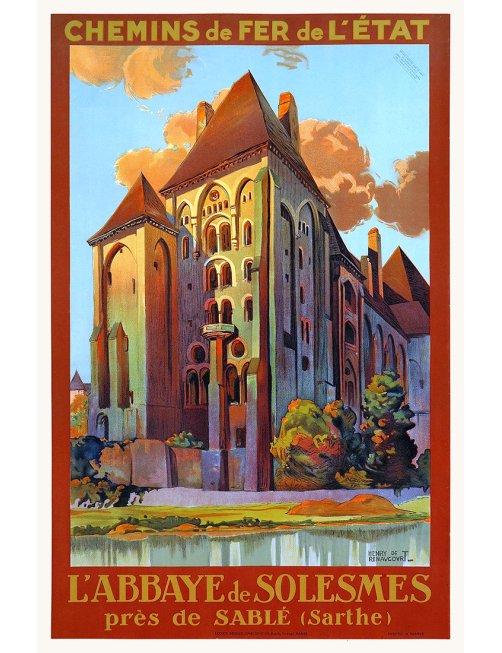 Affiche rétro "L'Abbaye de Solesmes" par Henry de Renaucourt pour les Chemins de Fer de l'État