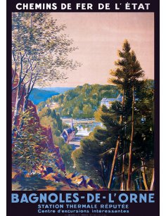 Affiche rétro "Bagnoles-de-l'Orne, Chemins de Fer de l'État" par Maurice Perronnet