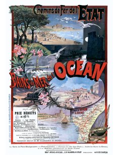 Affiche vintage "Bains de Mer de l'Océan" par Gustave Fraipont, pour les Chemins de Fer de l'État