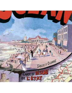 Détail de la vue des Sables-d'Olonne sur l'affiche vintage "Bains de Mer de l'Océan" par Gustave Fraipont