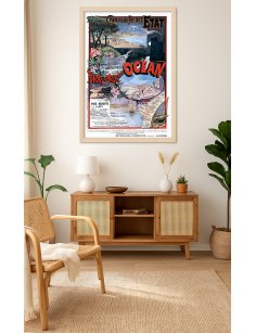 Affiche vintage "Bains de Mer de l'Océan" de Gustave Fraipont encadrée dans un intérieur décoratif