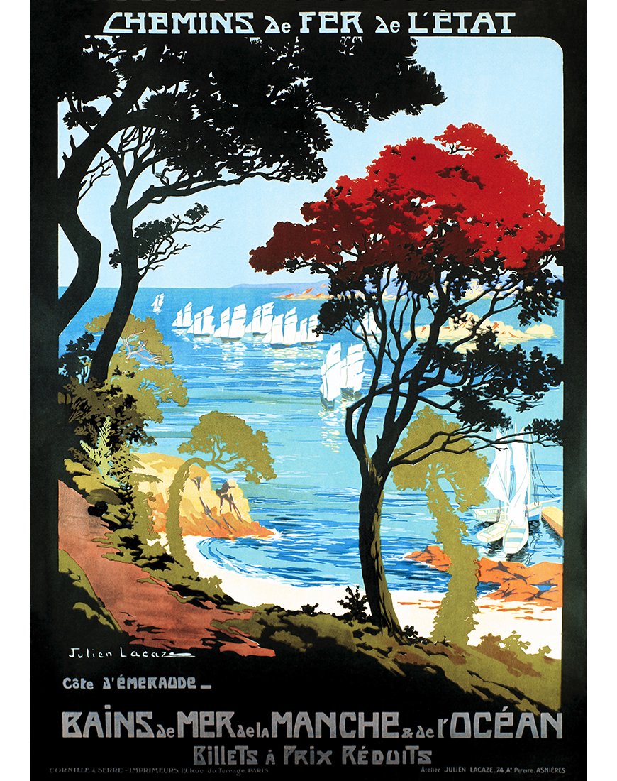 Affiche rétro "Bains de Mer de la Manche & de l'Océan - Côte d'Émeraude" par Julien Lacaze