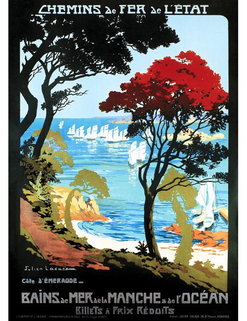 Affiche rétro "Bains de Mer de la Manche & de l'Océan - Côte d'Émeraude" par Julien Lacaze Affiche rétro "Bains de Mer de la Manche & de l'Océan - Côte d'Émeraude" par Julien Lacaze