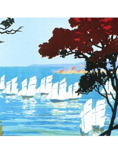 Détail des nombreux voiliers sur la mer sur l'affiche rétro de la Côte d'Émeraude