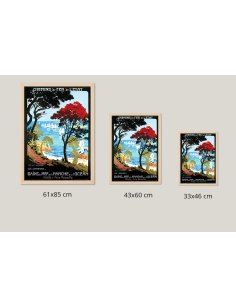 Comparaison des tailles 61x85cm, 43x60cm, 33x46cm pour l'affiche rétro de la Côte d'Émeraude