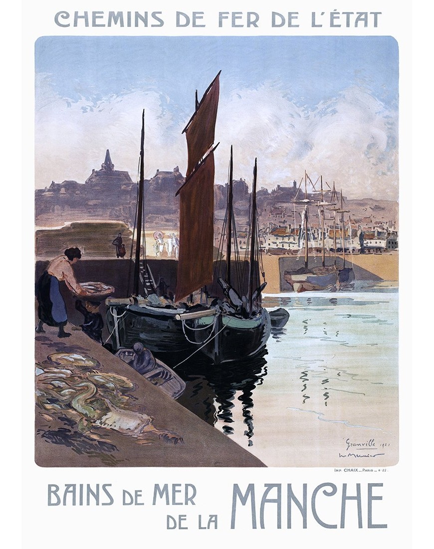 Affiche rétro "Granville, Bains de Mer de la Manche" par Georges Meunier (1911) pour les Chemins de Fer de l'État