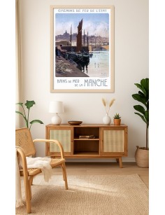 Affiche rétro "Granville" de Georges Meunier encadrée dans un intérieur sur le thème marin ou Belle Époque