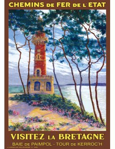 Affiche rétro "Visitez la Bretagne - Baie de Paimpol, Tour de Kerroc'h" par Louis Houpin pour les Chemins de Fer de l'État