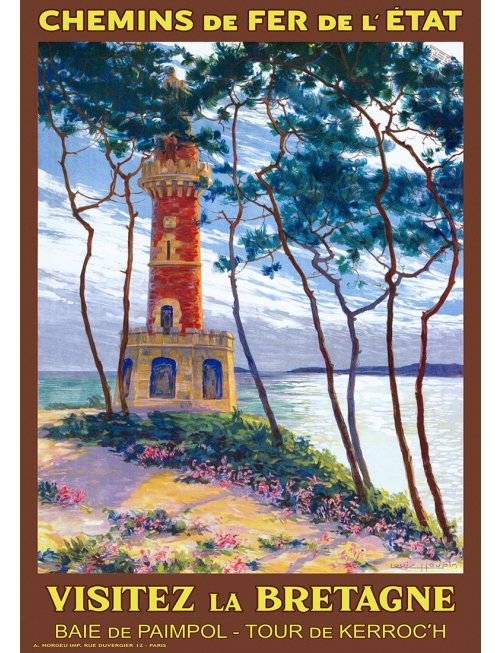 Affiche rétro "Visitez la Bretagne - Baie de Paimpol, Tour de Kerroc'h" par Louis Houpin pour les Chemins de Fer de l'État Affiche rétro "Visitez la Bretagne - Baie de Paimpol, Tour de Kerroc'h" par Louis Houpin pour les Chemins de Fer de l'État