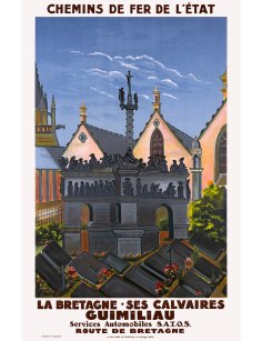 Affiche rétro "La Bretagne, Ses Calvaires, Guimiliau" par Philippe Petit pour les Chemins de Fer de l'État