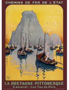 Affiche rétro "La Bretagne Pittoresque - Camaret - Les Tas de Pois" par Charles-Jean Hallo pour les Chemins de Fer de l'État