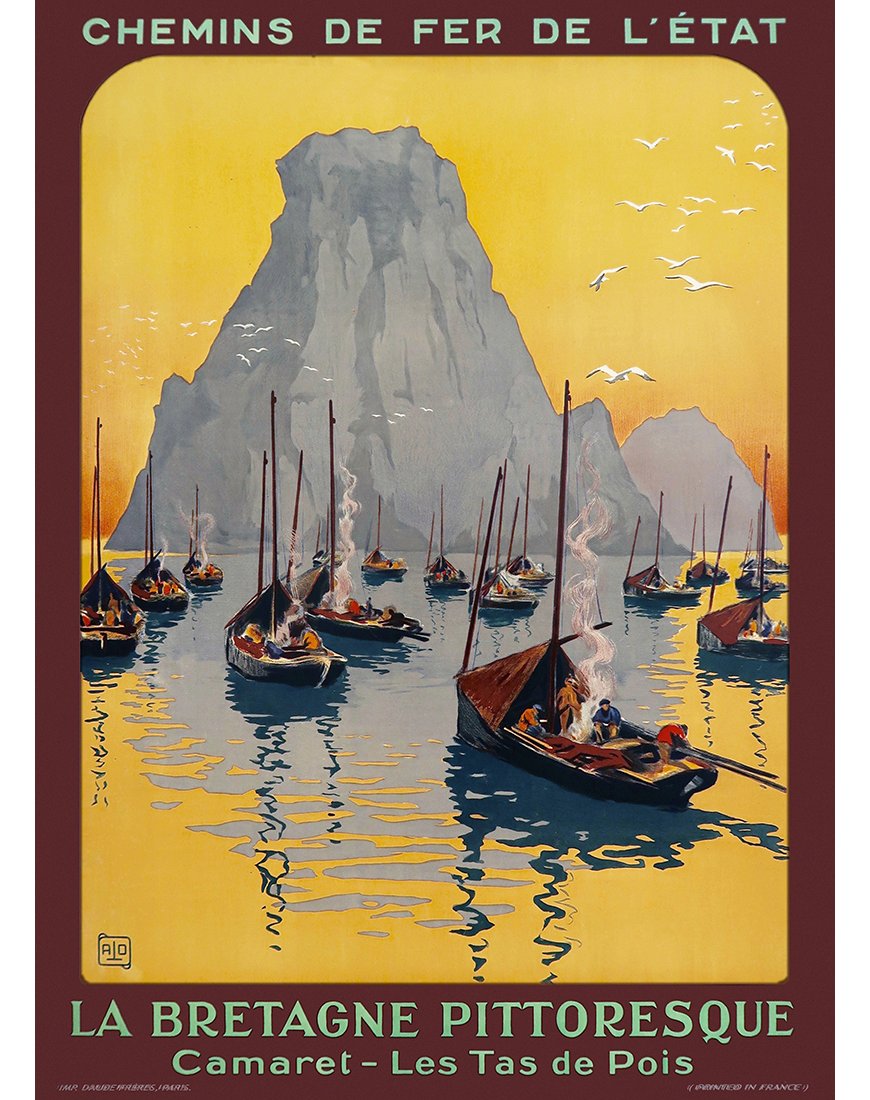 Affiche rétro "La Bretagne Pittoresque - Camaret - Les Tas de Pois" par Charles-Jean Hallo pour les Chemins de Fer de l'État