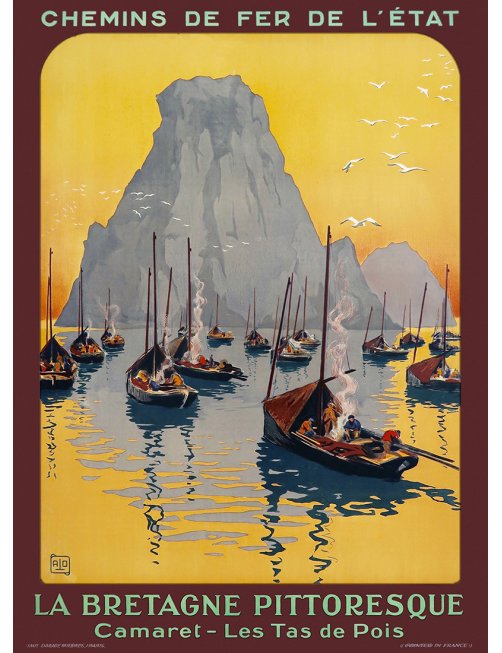 Affiche rétro "La Bretagne Pittoresque - Camaret - Les Tas de Pois" par Charles-Jean Hallo pour les Chemins de Fer de l'État