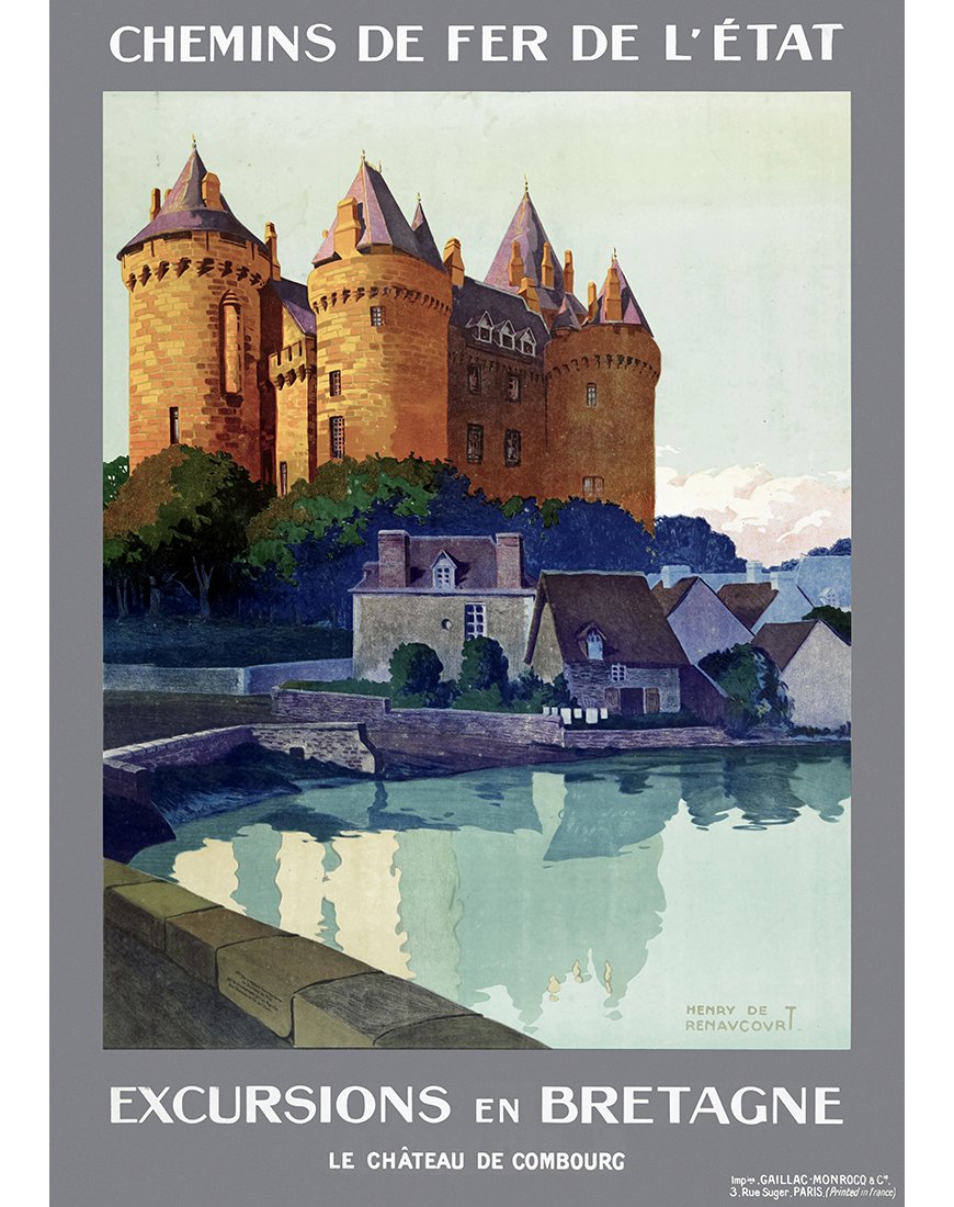 Affiche rétro "Le Château de Combourg, Excursions en Bretagne" par Henry de Renaucourt pour les Chemins de Fer de l'État