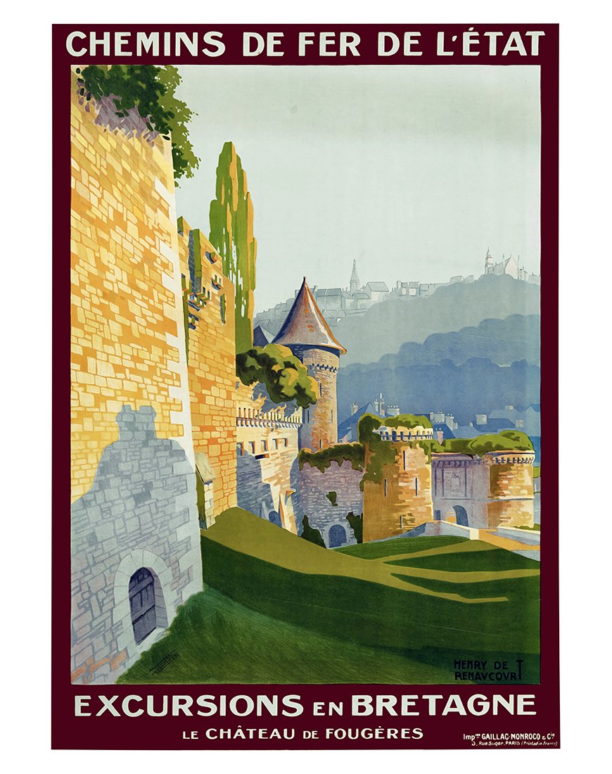 Affiche rétro "Le Château de Fougères, Excursions en Bretagne" par Henry de Renaucourt pour les Chemins de Fer de l'État