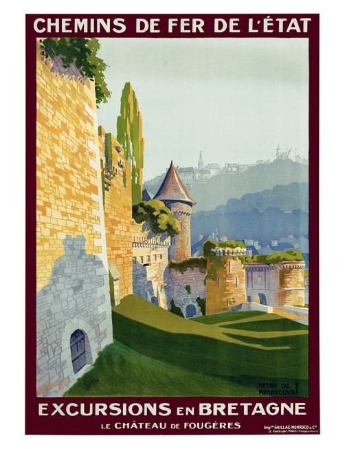 Affiche rétro "Le Château de Fougères, Excursions en Bretagne" par Henry de Renaucourt pour les Chemins de Fer de l'État