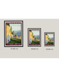 Comparaison des tailles 61x85cm, 43x61cm, 33x46cm pour l'affiche rétro du Château de Fougères
