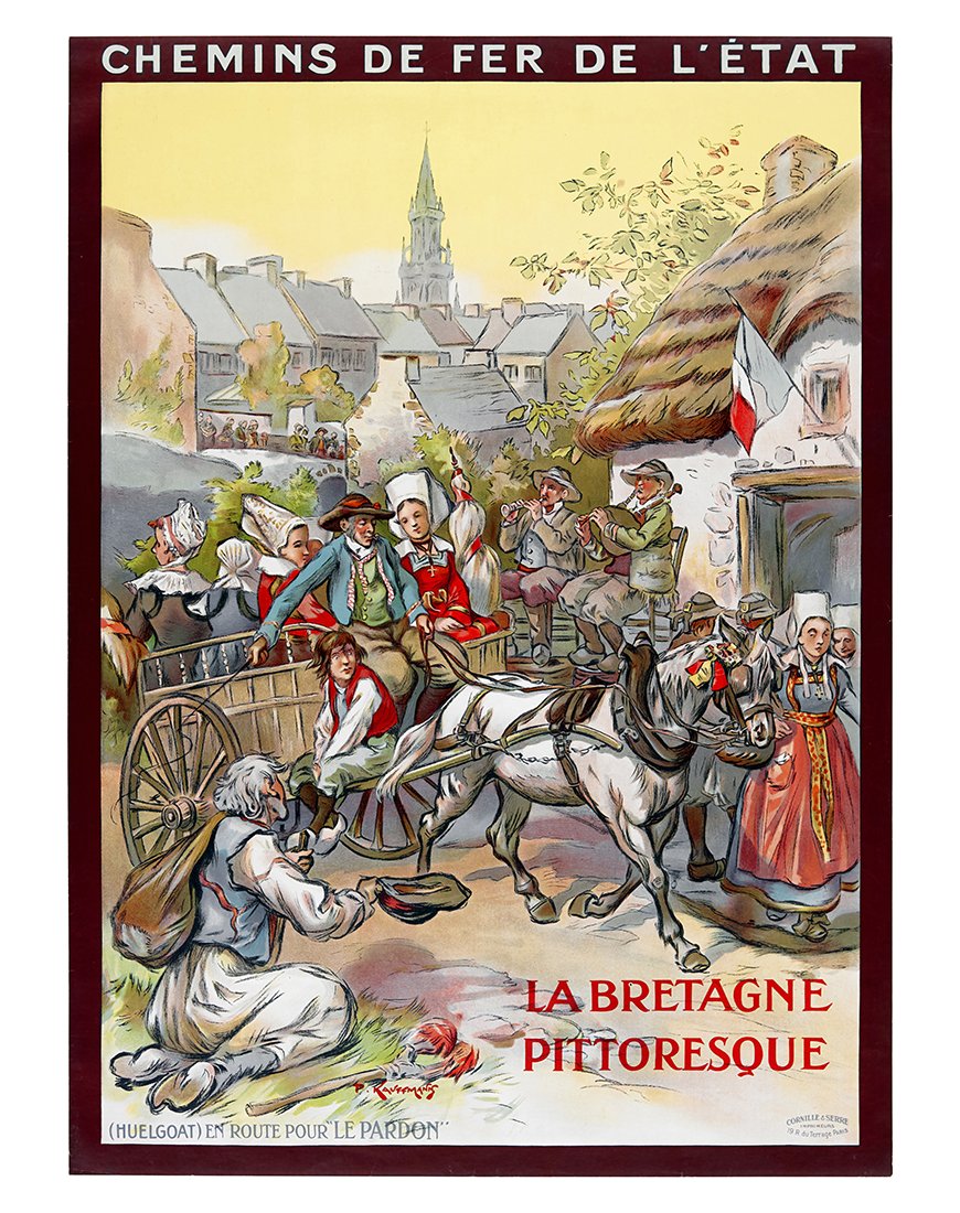 Affiche rétro "La Bretagne Pittoresque - Huelgoat - En route pour Le Pardon" par Paul Adolphe Kauffmann
