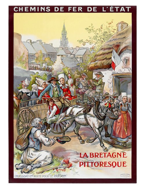 Affiche rétro "La Bretagne Pittoresque - Huelgoat - En route pour Le Pardon" par Paul Adolphe Kauffmann