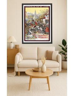 Affiche rétro "Huelgoat Le Pardon" de Paul Adolphe Kauffmann encadrée dans un intérieur sur le thème breton ou folklorique