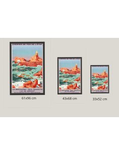 Comparaison des tailles 61x96cm, 43x68cm, 33x52cm pour l'affiche vintage de l'Île de Bréhat