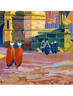 Détail des religieuses sur le parvis de l'église