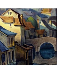 Détail des maisons et du pont sur la rivière Eure