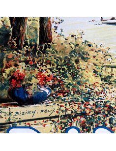 Détail des fleurs, balustrade et signature de l'artiste