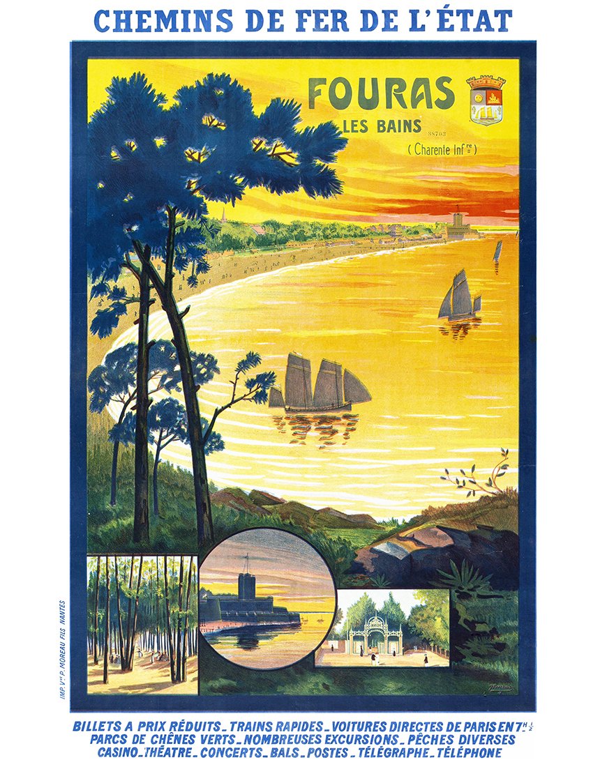 Affiche Fouras les Bains, presqu'île verte, par J. Perthuis
