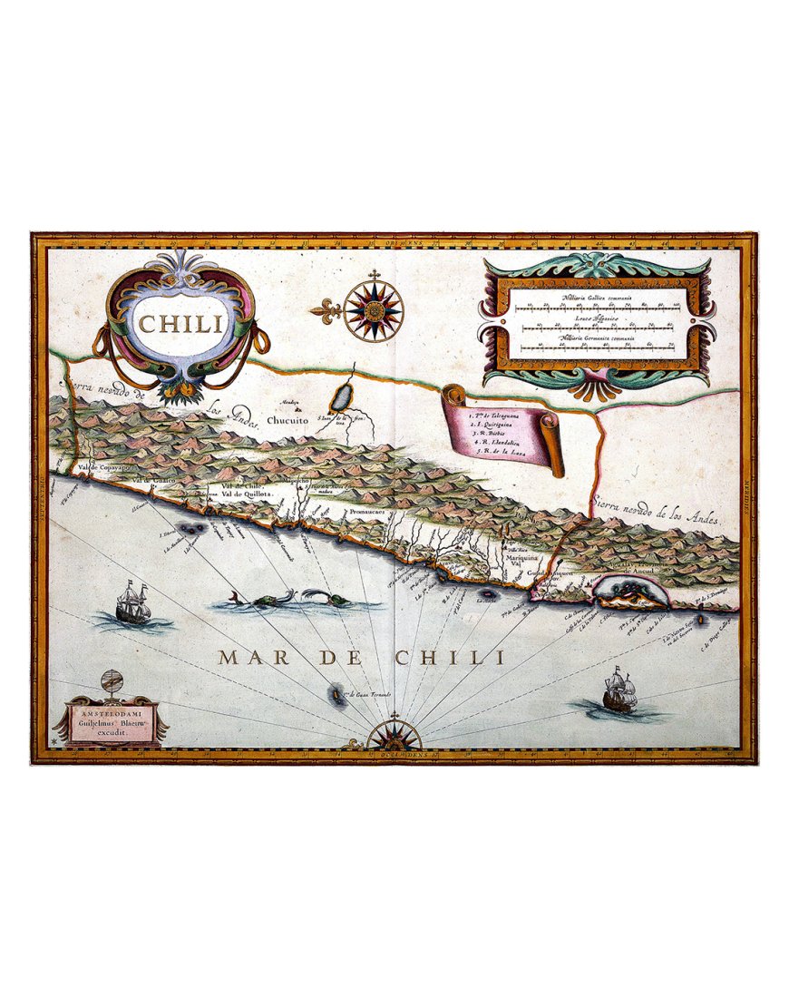 Carte ancienne Chili Andes Pacifique par Willem Blaeu