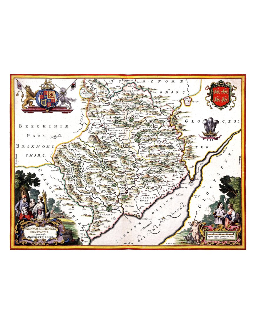 Carte ancienne Monmouthshire Pays de Galles par Joan Blaeu