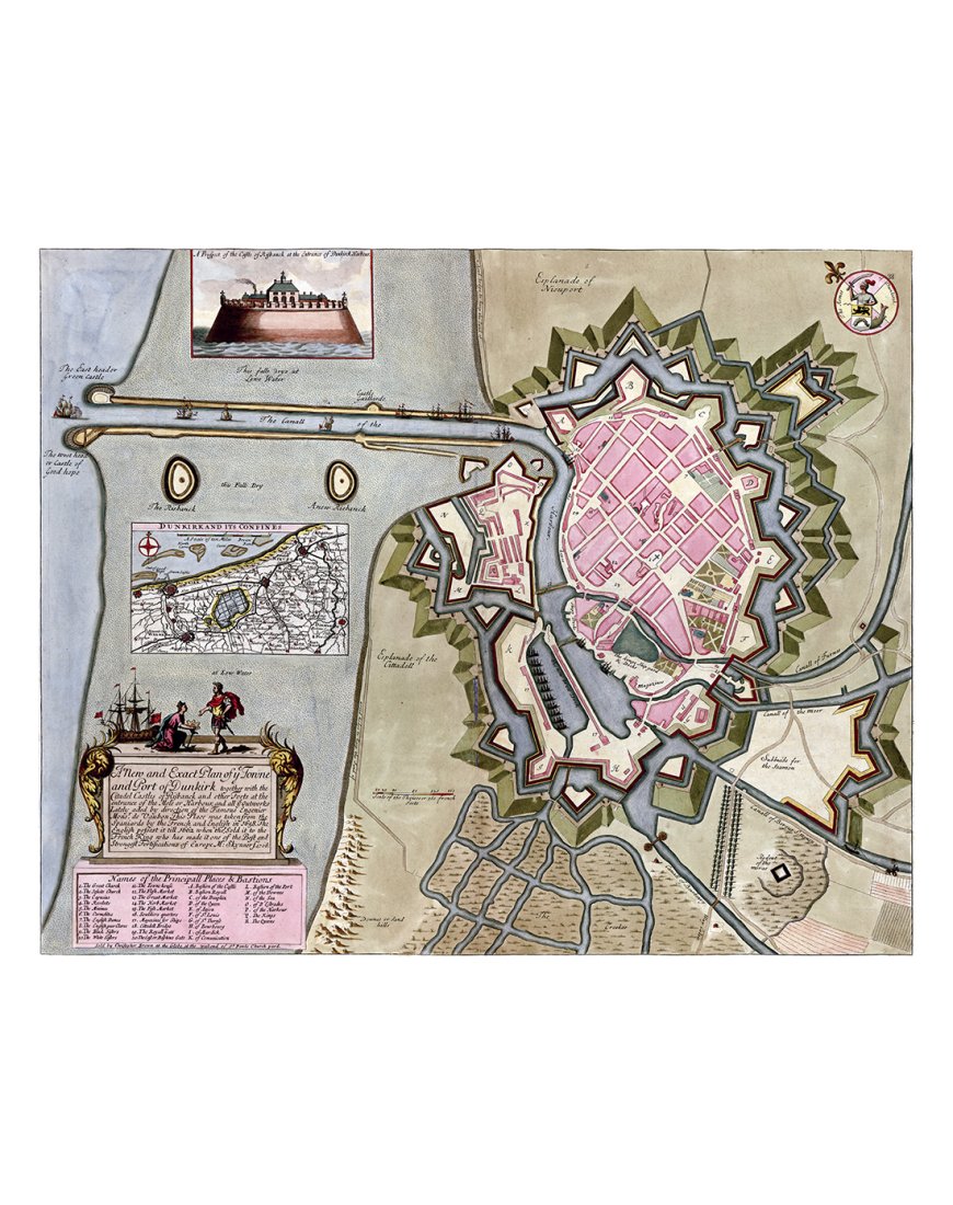 Plan ancien de Dunkerque vers 1700 – Vue complète de la ville et du port