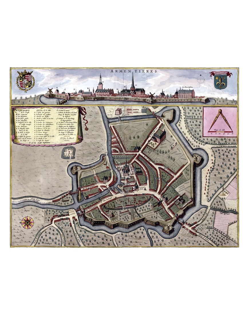 Plan ancien d’Armentières vers 1700 – Vue complète de la ville fortifiée