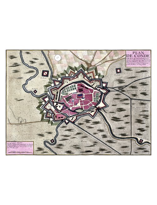 Plan ancien de Condé-sur-l’Escaut vers 1700 – Vue complète de la ville fortifiée