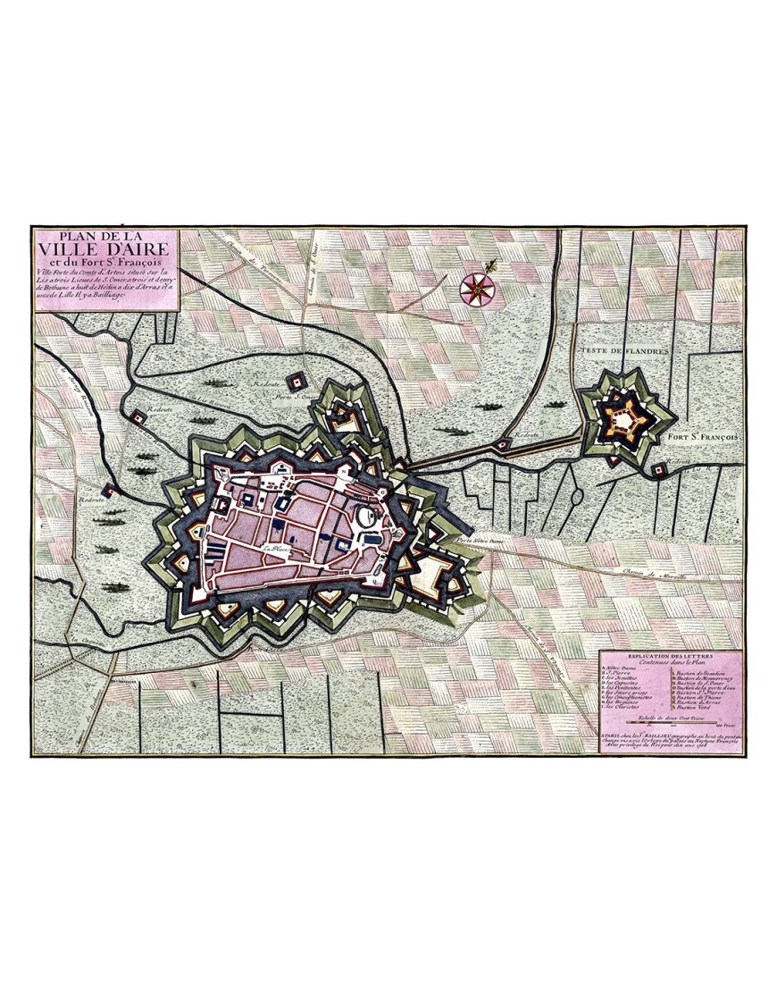 Plan ancien d’Aire-sur-la-Lys, vers 1700, par Beck et Bailleul – vue complète
